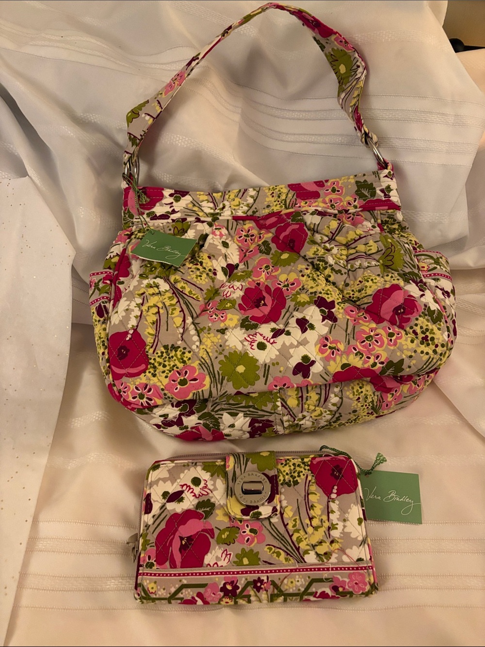 Vera Bradley Pink & Green Floral Shoulder Bag with Matching Wallet